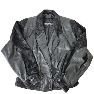 Vintage Wilsons Leather Jacket Womens Large‎ Black Paisley Biker Moto 80s